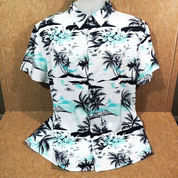 Vacation Palm Short Sleeve Button Up Shirt Mens XLarge #1 - Picture 3 of 6